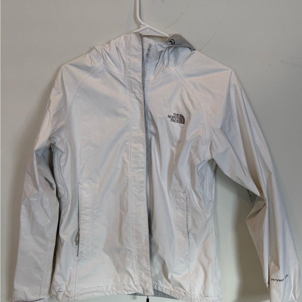 The North Face White Hooded Rain Shell Jacket